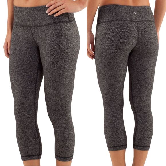 Lululemon athletica Gray Herringbone Wunder Under 21" Crop 4 - Picture 1 of 8